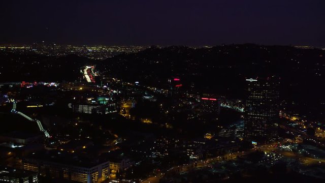 Over Universal City, California, at night. Shot in October 2010.