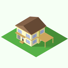 isometric private house, two-story building set 1