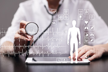 Medical record diagram on virtual screen concept. Health monitoring application.