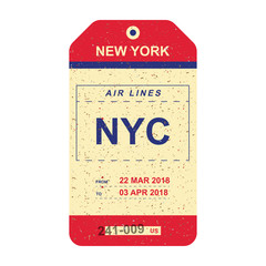 Vintage Luggage tag with old grunge texture. Label for airport. Flat vector illustration EPS 10