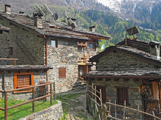 Maslana is an ancient rural village accessible only on foot. Valbondione, Bergamo, Orobie Alps, Italy