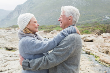 Side view of a romantic senior couple