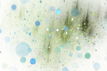 Abstract glittering texture with blue and green sparks. Fantasy fractal design. Digital art. 3D rendering.