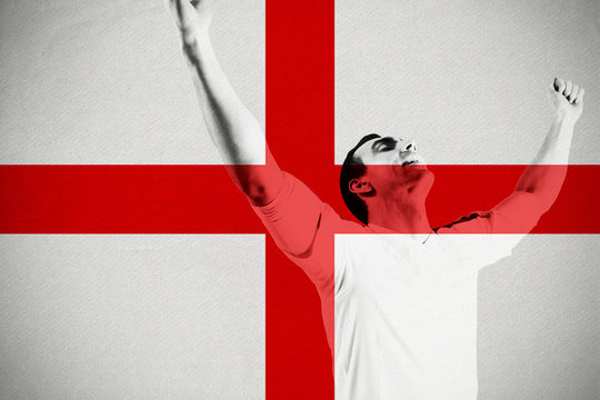 Excited Football Fan Cheering Against England National Flag