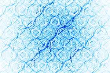 Abstract intricate geometric fractal ornament with blue lines. Psychedelic digital art. 3D rendering.