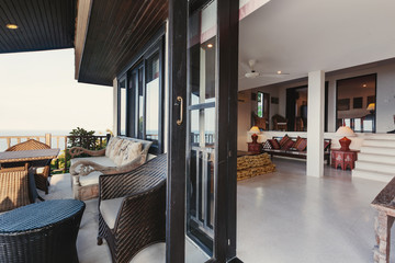 Tropical luxury villa interior outdoor,  sea view veranda