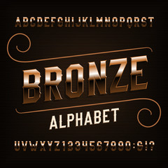 Bronze alphabet font. Vintage ornate letters. Vector fancy typography for your design.