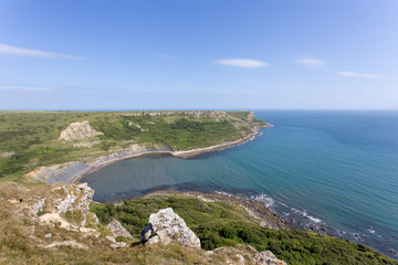 Distant views looking along the Jurassic Coast in Dorset