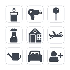Premium fill icons set on white background . Such as hair, christmas, decoration, plane, celebration, wax, flame, hairdryer, sign, business, barber, estate, web, head, restaurant, drop, real, can, map © Amid