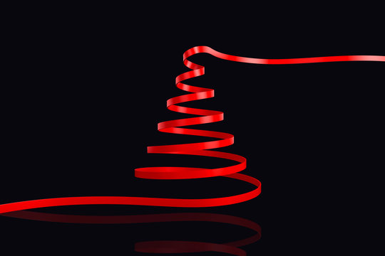 Composite image of Red christmas tree ribbon against black