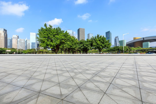 empty square floor and modern commercial office buildings in Shenzhen