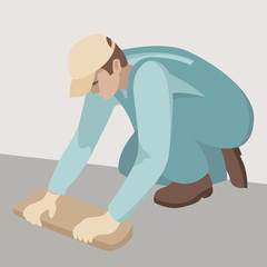 Worker puts sidewalk tiles vector illustration   profile