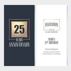 Fototapeta na wymiar 25 years anniversary invitation vector