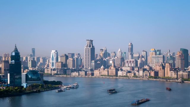 time lapse of the huangpu river and shanghai the bund in early morning