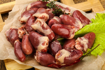 Raw chicken hearts
