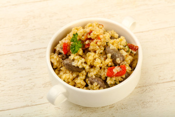 Bulgur with chicken hearts