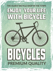 Vintage poster with monochrome illustration of bicycle