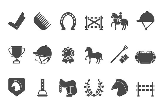 Silhouettes of equestrian sport symbols. Racing horse
