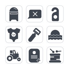 Premium fill icons set on white background . Such as light, sound, tool, letter, music, sunset, mail, open, musical, field, nature, mailbox, email, box, sign, chat, sunrise, label, baby, closed, post