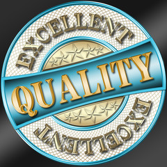 Stock Illustration - Blue Insignia: Excellent Quality, Golden Excellent  Metal Yellow Quality, 3D Illustration, Round Shape, Black Background