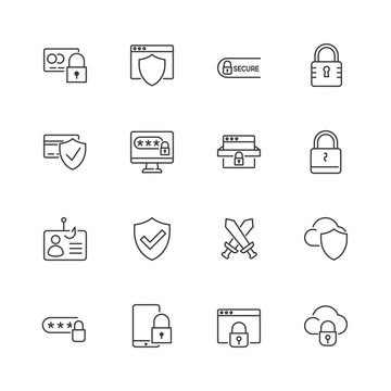 Security and protection vector line icons. Editable stroke.