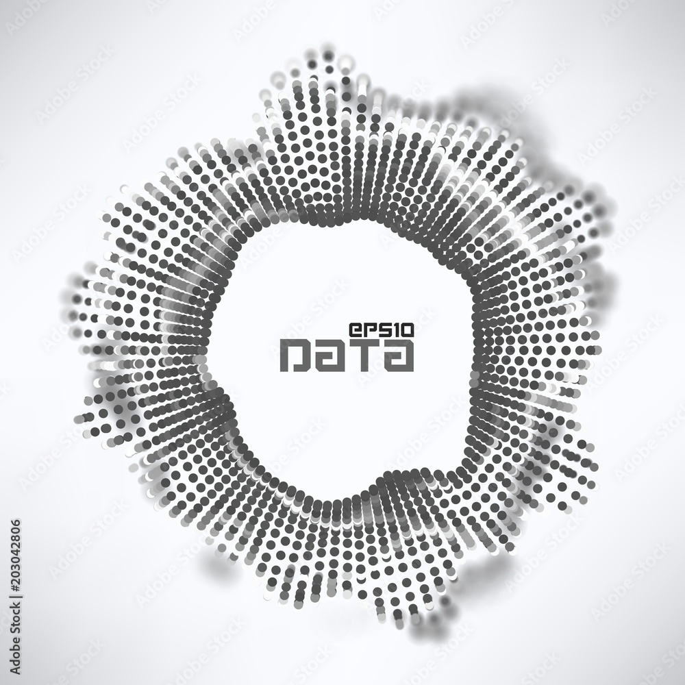 Poster abstract data sphere turbulence wave. particles flow science futuristic visualisation. sound ripple