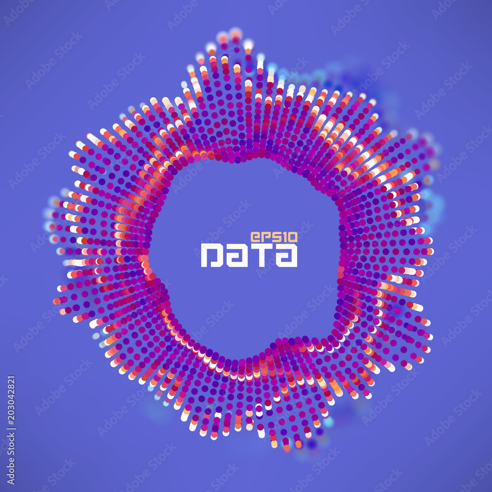 Poster abstract data sphere turbulence wave. particles flow science futuristic visualisation. sound ripple