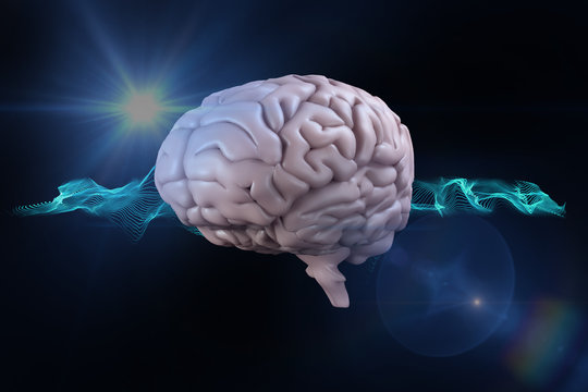 brain against abstract green glowing black background