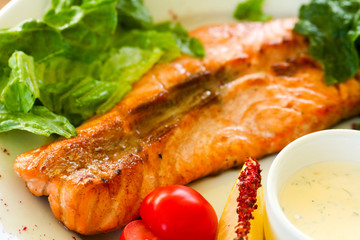 Grilled salmon steak