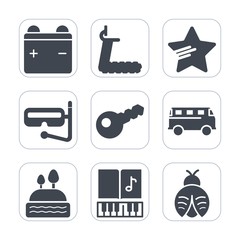 Premium fill icons set on white background . Such as sea, dessert, lady, snorkel, energy, star, summer, success, web, bug, sport, mask, health, bus, fly, road, exercise, sound, electricity, power, key