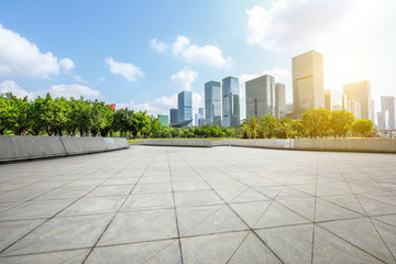 empty square floor and modern commercial office buildings