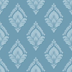 Obraz premium Vector volumetric damask seamless pattern background. Elegant luxury embossed texture for wallpapers, backgrounds and page fill. 3D elements with shadows and highlights.