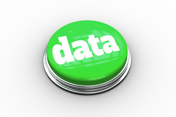 The word data on digitally generated green push button on white background