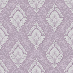 Vector volumetric damask seamless pattern background. Elegant luxury embossed texture for wallpapers, backgrounds and page fill. 3D elements with shadows and highlights.