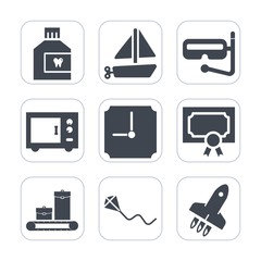 Premium fill icons set on white background . Such as oral, bag, clean, snorkel, oven, dental, fun, summer, diploma, luggage, kitchen, toy, care, joy, ship, travel, space, transportation, frame, mouth