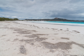 White beach of Lucky Bay on an overcast day, one of the most beautiful places in the Cape Le Grand National Park, Western Australia