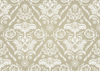 Wallpaper with White Damask Pattern - Repetitive Seamless Background Illustration, Vector