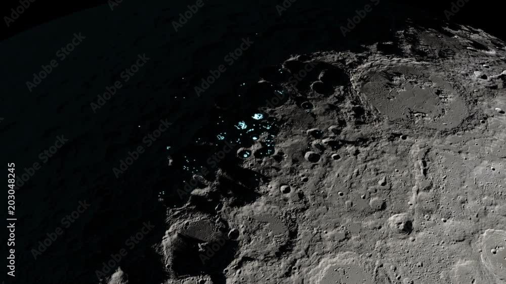 Sticker animation of the presence of surface water ice in craters in the south pole of the moon. elements of