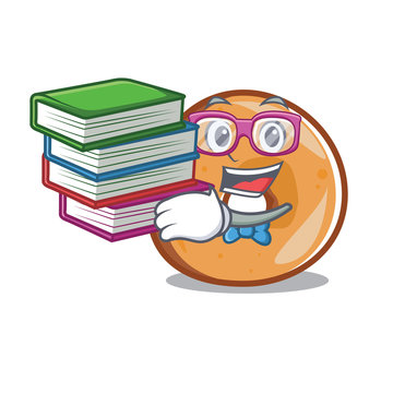 Student with book bagels mascot cartoon style