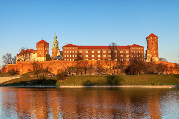 Fototapeta na wymiar Wawel hill with royal castle in Krakow