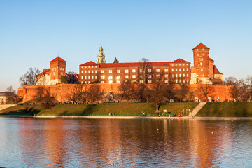 Fototapeta na wymiar Wawel hill with royal castle in Krakow