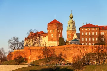 Zelfklevend Fotobehang Wawel hill with royal castle in Krakow © pab_map