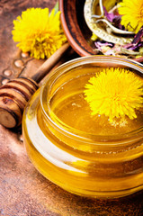 Dandelion honey and flowers dandelion