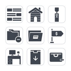 Premium fill icons set on white background . Such as , storage, object, data, download, location, sale, newspaper, drink, archive, architecture, information, plastic, water, office, house, news, bag