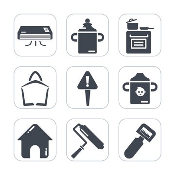 Premium fill icons set on white background . Such as peeler, bag, plastic, domestic, conditioner, modern, food, potato, tool, roller, conditioning, mark, business, temperature, real, kitchen, cooking