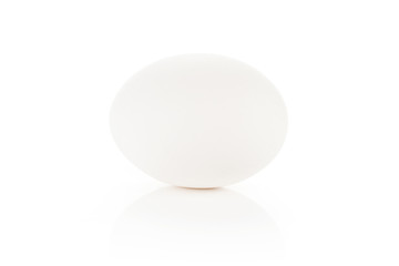 One white chicken egg isolated on white background.