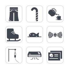 Premium fill icons set on white background . Such as sign, sport, report, stick, female, woman, tie, tea, bow, glamour, sweet, style, document, leisure, pants, striped, young, conditioning, ice, fish