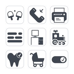 Premium fill icons set on white background . Such as ball, sign, health, healthy, sport, competition, game, stroller, message, technology, object, train, , transport, dental, activity, dentist, paper