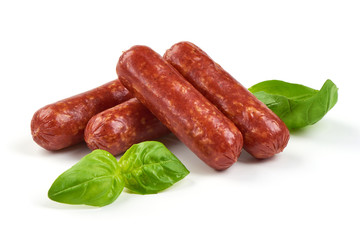 dry sausages with herbs isolated on white background