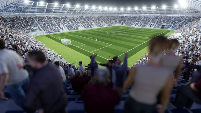 Volles Fu&szlig;ball Stadion mit Zuschauern auf Trib&uuml;ne